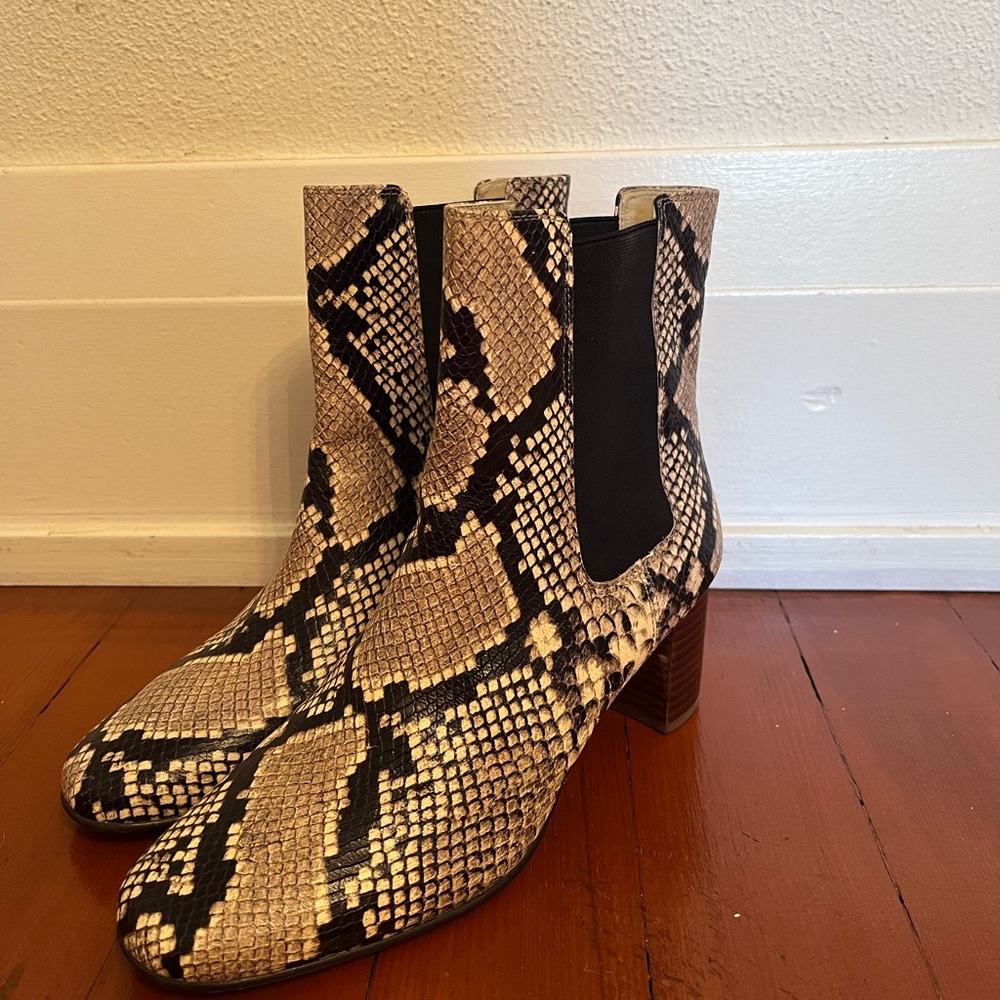 J. Crew Snakeskin-Embossed Chelsea Stacked Heel Leather Boots Size 7.5